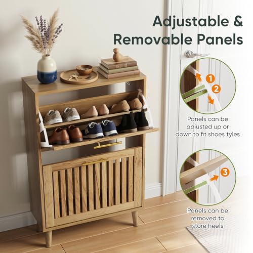 Shoe Cabinet with 2 Flip Slatted Drawers, Farmhouse Slim - Image 5