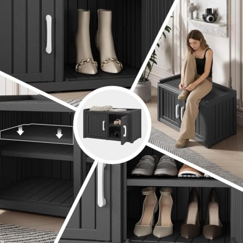 2 Doors Outdoor Shoe Storage Bench - Image 6