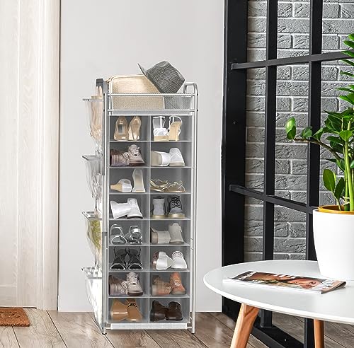 Simple Houseware 16 Cube Shoe Stand Tower Rack 8 Tier, Gray - Image 6