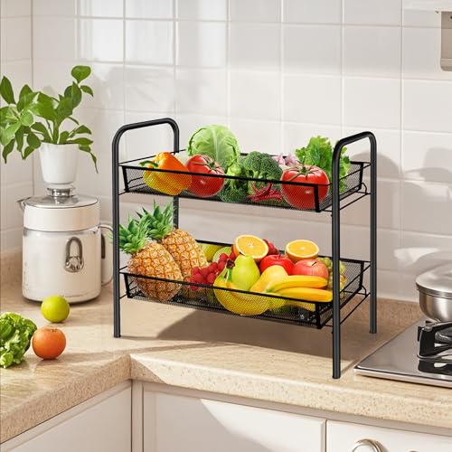 CVHOMEDECO. 2 Tier Fruit Basket Large Capacity Rectangular Metal - Image 3