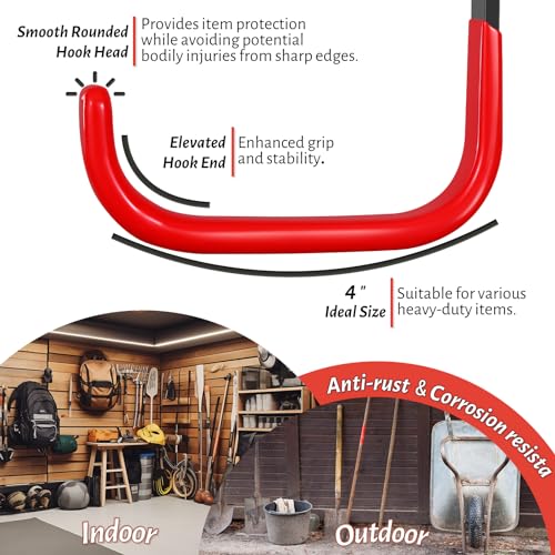 4 Inch Garage Hooks, 6 Pack Heavy Duty Wall Hooks for Hanging - Image 7