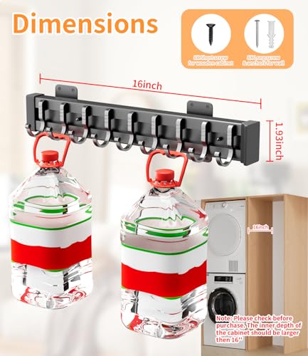 Pull Out Broom Holder With 9 Adjustable Row Sliding Hook - Black - Image 3