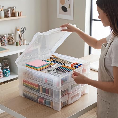 ArtBin 12 x 12 Craft Organizer with Handle, 3 Pack, Clear - Image 4