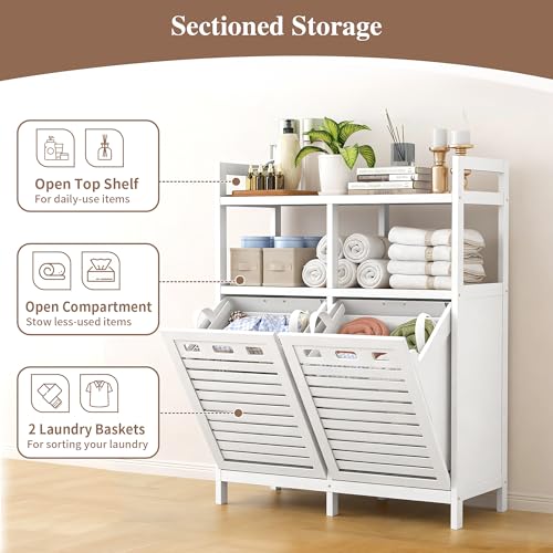 VASMIA Tilt Out Laundry Hamper Cabinet, Bamboo Double Laundry - Image 6