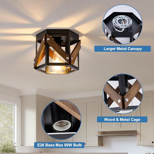 XSDeTu 2 Pack Farmhouse Flush Mount Ceiling Light, Rustic Hallway - Image 5