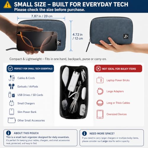 Small Electronics Organizer Travel Case, Cord and Cable Tech Bag - Image 4