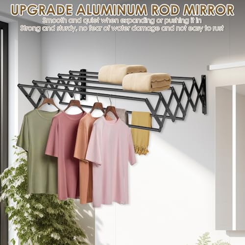 XL-31.5" Wall Clothes Drying Rack, Retractable Mounted Rack Black - Image 7