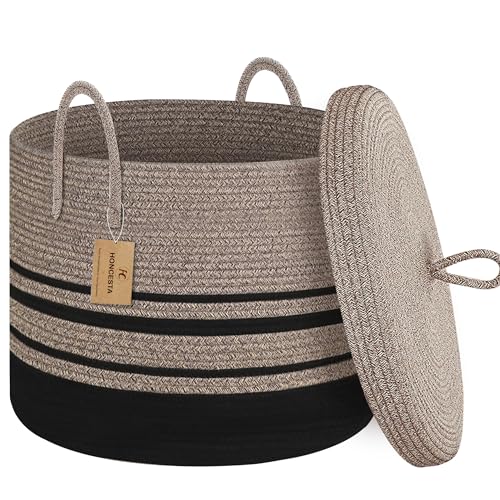Extra Large Woven Basket with Lid, 18" X 14" Wicker Blanket - Image 2