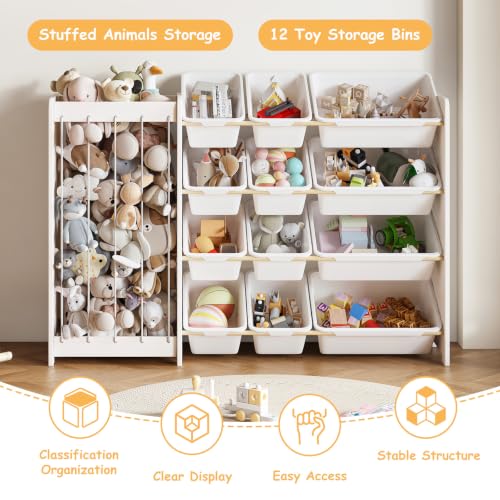 White Stuffed Animal Storage and Toy Organizer with 12 - Image 5