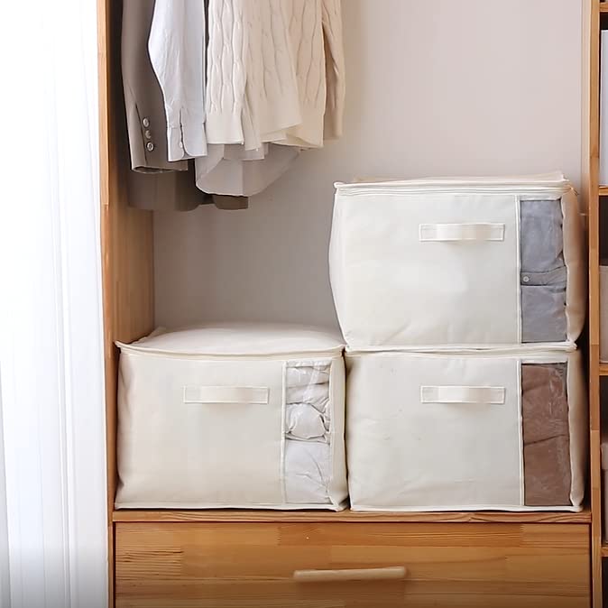 3 Pack Canvas Comforter & Blanket Storage Bags with Clear - Image 3