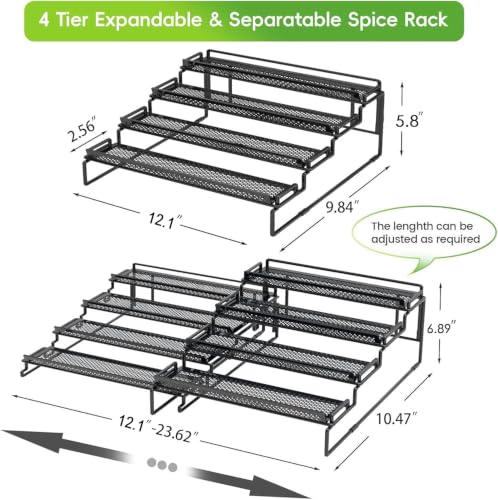 2 Pack Spice Rack Organizer for Cabinet, 4 Tier Black (S&L) - Image 4