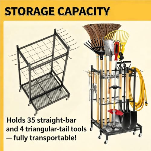 Garden Tool Organizer Rack with Wheels Up to 35 Tools | - Image 5