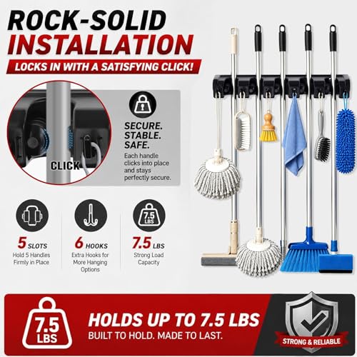 HYRIXDIRECT Broom Hanger Wall Mount, Broom Mop Organizer - Image 3