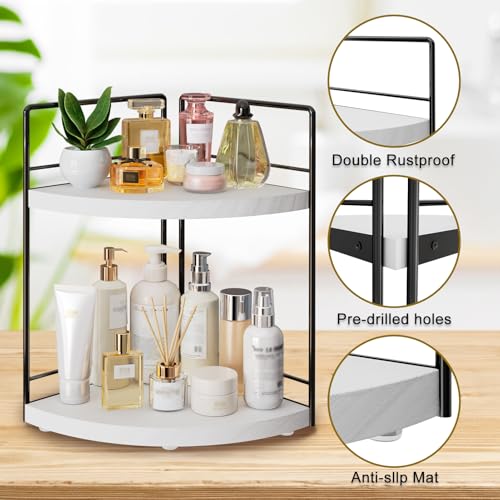 2-Tier Bathroom Corner Organizer Shelf, Wood & Metal Countertop - Image 5