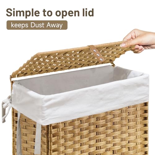70L Slim Laundry Hamper with Lid & Wheels, 2-Park Rolling Laundry - Image 6