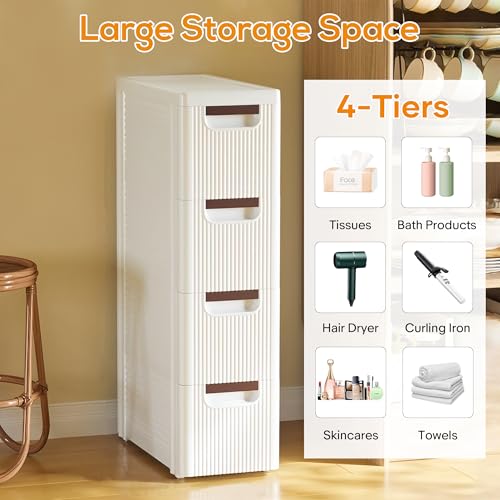 4 Drawer Slim Bathroom Cabinet, Narrow Rolling Cart Organizer - Image 4