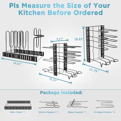 ORDORA Pots and Pans Organizer Under Cabinet 16.6", 8-Tier - Image 3