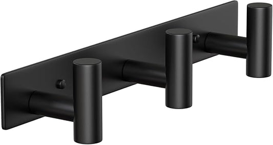 Wall Mounted Coat Rack-3 Hooks, Heavy Duty Stainless Steel Wall Hooks for Towel Coat Bag, Hat Rack Coat Hanger Coat Hooks Towel Racks for Bathroom Entryway Kitchen Hotel Office (Black, 1 Pack)
