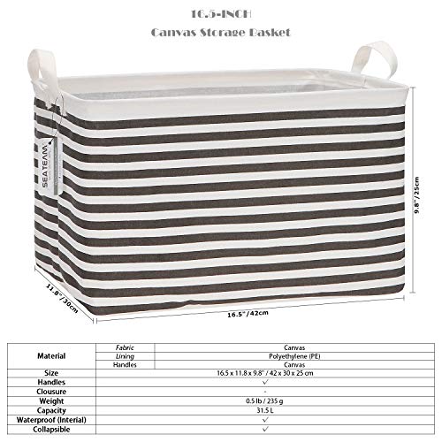 Sea Team Large Rectangle Open-Top Canvas Storage Basket, Black - Image 7