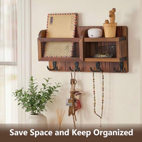 Key Holder Wall Mount with Mail Organizer and Shelf Rustic - Image 7