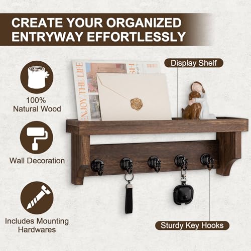Key and Mail Holder Wall Mount, Mail Organizer with 5 Key Hooks - Image 3