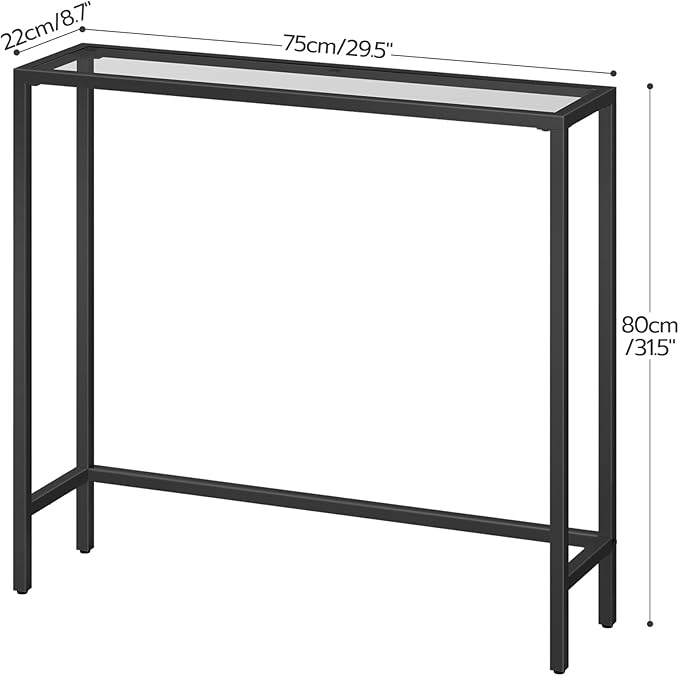 HOOBRO 29.5" Narrow Console Table, Tempered Glass Sofa Table, Small Side Table, Modern Entryway Table, for Entrance, Living Room, Foyer, Hallway Bedroom, Black BK07XG01