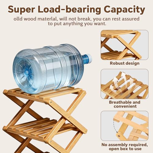 9 Tier Bamboo Shoe Rack, Foldable Narrow Shoe Organizer - Image 6