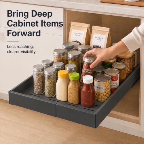 Pull Out Cabinet Organizer, 2 Pack, 12.6"-20.5", No Drill, Black - Image 4