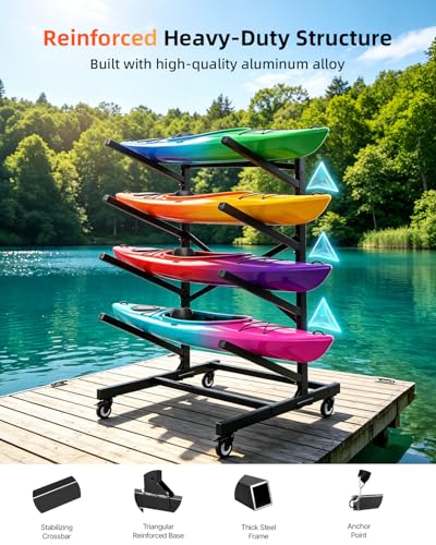 4-Tier Single-Sided Kayak Storage Rack with Wheels, Heavy - Image 6