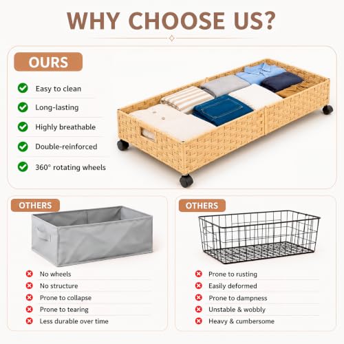 Foldable Under Bed Storage with Wheels, Rolling Wicker 2 - Image 6