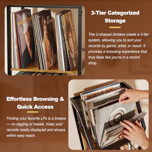 Emfogo Vinyl Record Storage Holder for 300 Albums, 3-Tier - Image 5