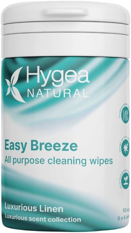 Hygea Natural EasyBreeze All Purpose Cleaning Wipes - Natural Wipes for Multi-surface Cleaning - Environmentally Responsible - Luxurious Linen Scented (Single Pack of 50)