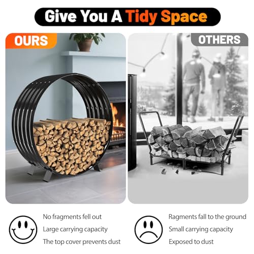 40" Round Metal Firewood Rack Circle with 4X Metal Support - Image 6