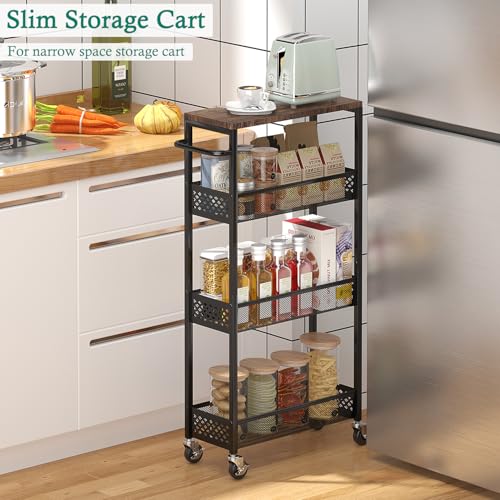 XYZLVSI Utility Slim Storage Cart, 4 Tier Kitchen Narrow Shelf - Image 3