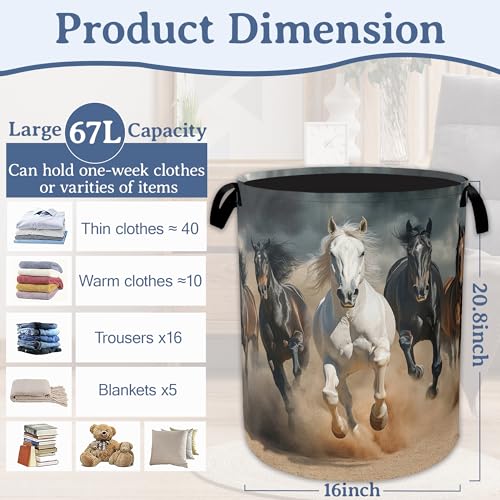 Running Horse Laundry Basket,Foldable Waterproof Oxford - Image 3