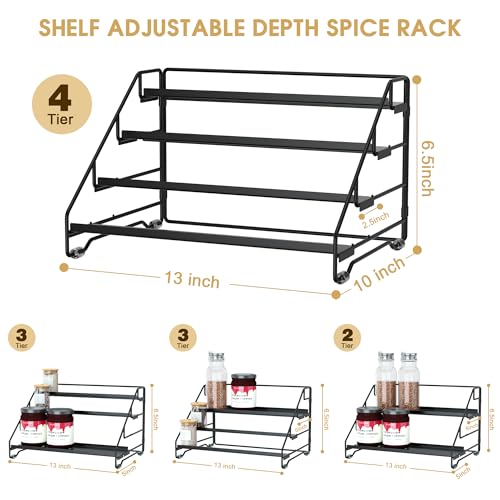 Jolitac 4-Tier Spice Rack Organizer, Depth Adjustable Step Shelf - Image 4