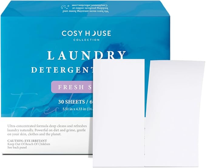 Cosy House Collection Laundry Detergent Sheets – Fresh Scent, 30 Sheets for 60 Loads, Travel-Friendly & Liquidless Technology, Powerful Cleaning