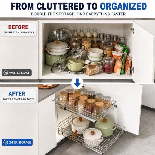 2 Tier Individual Pull Out Cabinet Organizer 15" W x 22" - Image 6
