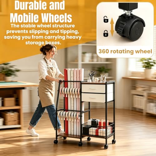 Wrapping Paper Storage Cart, Rolling Gift Wrap Rack with Wheels - Image 5