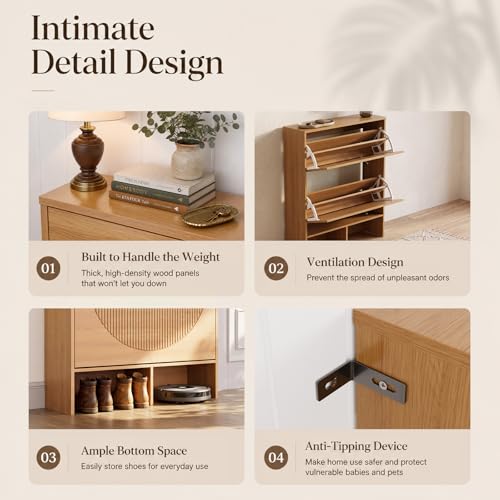 Shoe Cabinet with 2 Flip Drawers, Narrow Shoe Cabinet - Image 6