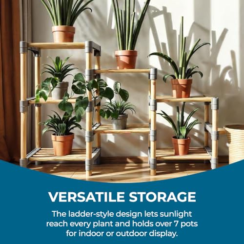 Honey-Can-Do 7-Tier Natural Wood Plant Stand | Home Organization - Image 7