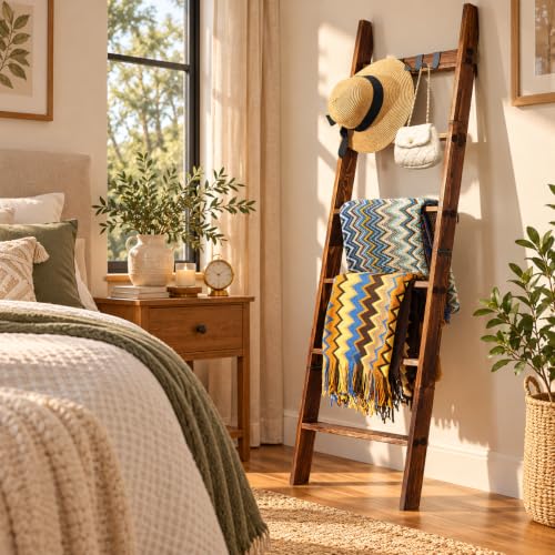 Wooden Blanket Ladder for Living Room 6-Tier, Decorative - Image 2