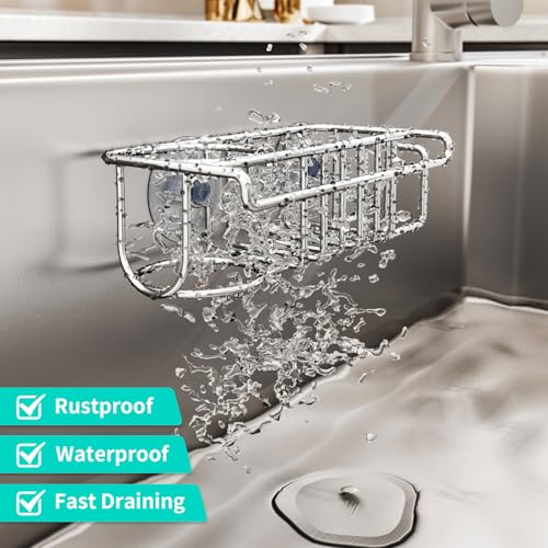 HapiRm 4 in 1 Sink Caddy Sponge Holder, SUS304 Stainless Steel - Image 5