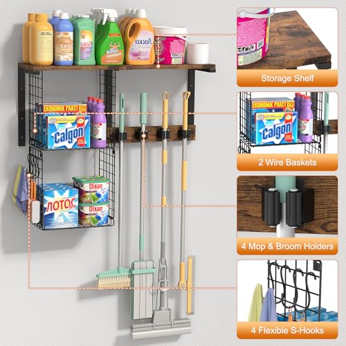 Housolution Wall Mount Broom Holder Laundry Room Storage - Image 4