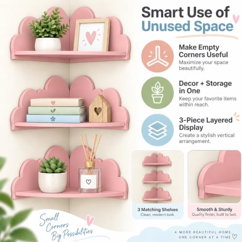 Cloud Wall Shelf Set of 3 Corner Floating Shelves (Pink) - Image 8