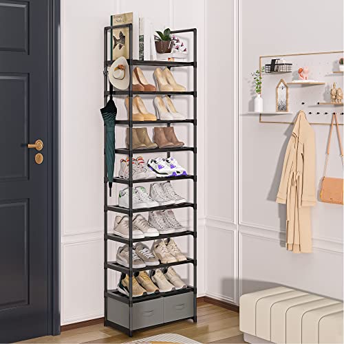 OYREL Tall Shoe Rack Narrow 10 Tier Shoes Rack 20 25 Pairs + 2 - Image 3