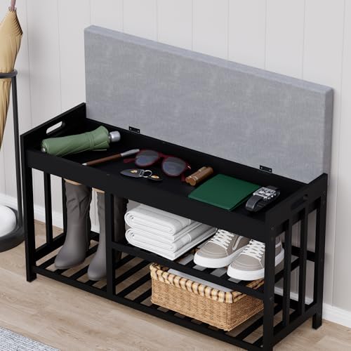 Bamboo Shoe Storage Bench with Cushioned Seat 3-Tier - Image 4