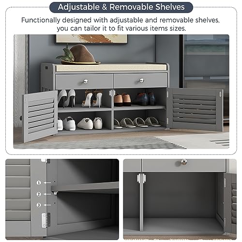 Shoe Storage Bench with 2 Drawers Storage & Cushioned Seats - Image 5