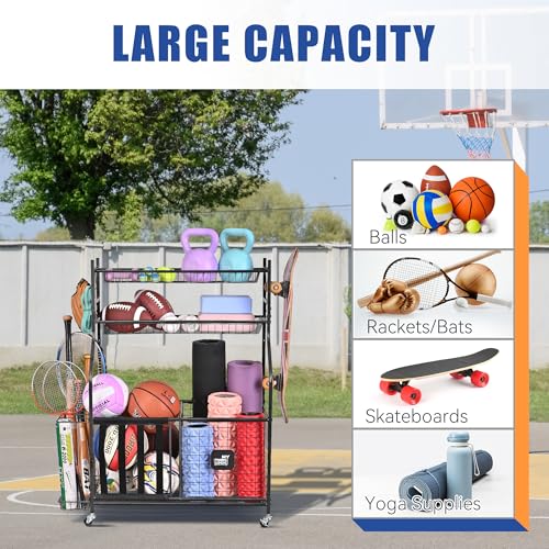 Mythinglogic Rolling Sports Equipment and Toy Organizer - Image 3