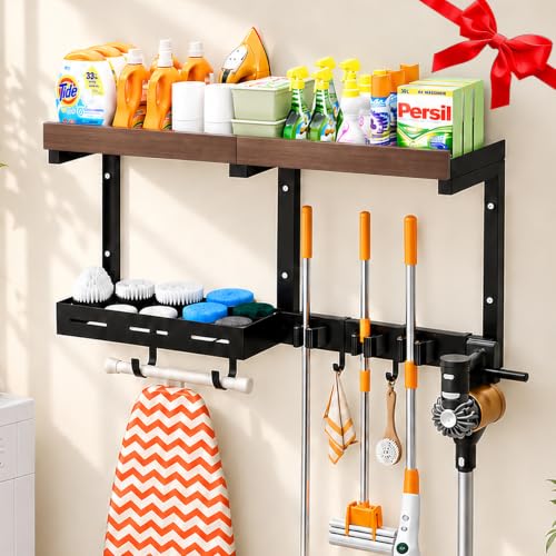 Broom and Mop Organizer with Storage Basket – Wall-Mounted Holder - Image 2